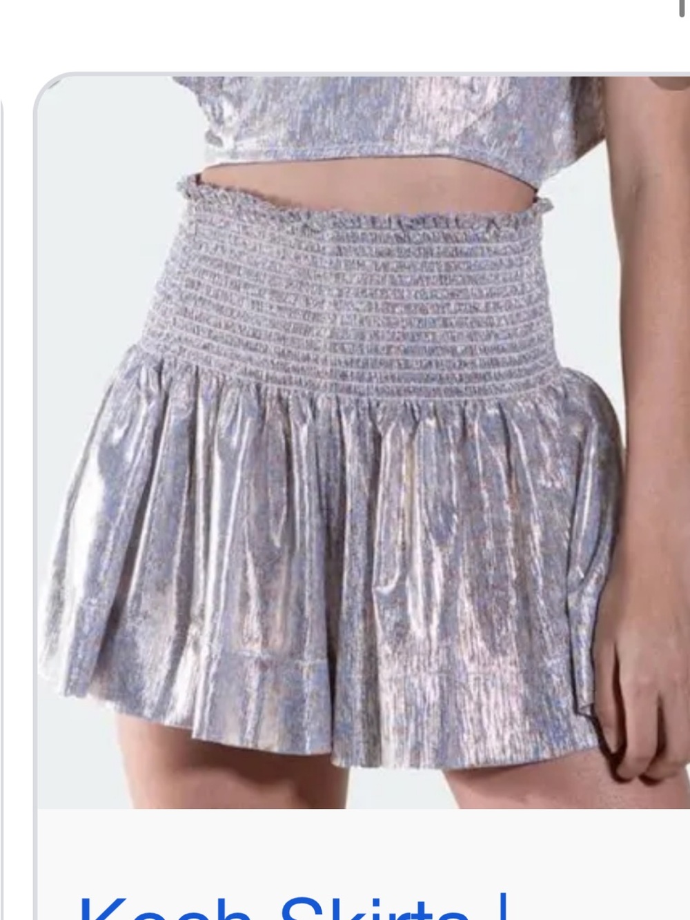 Metallic Silver Smocked-Waist Mini Skirt